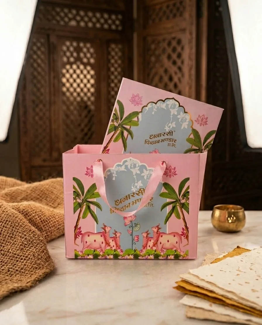 Printed carry bag matching its mithai box