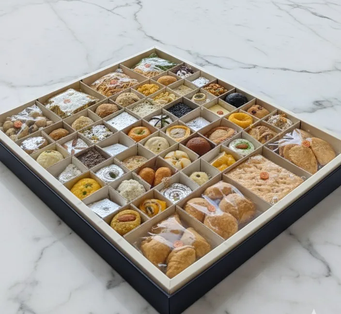 Large compartment hamper filled with assorted sweets