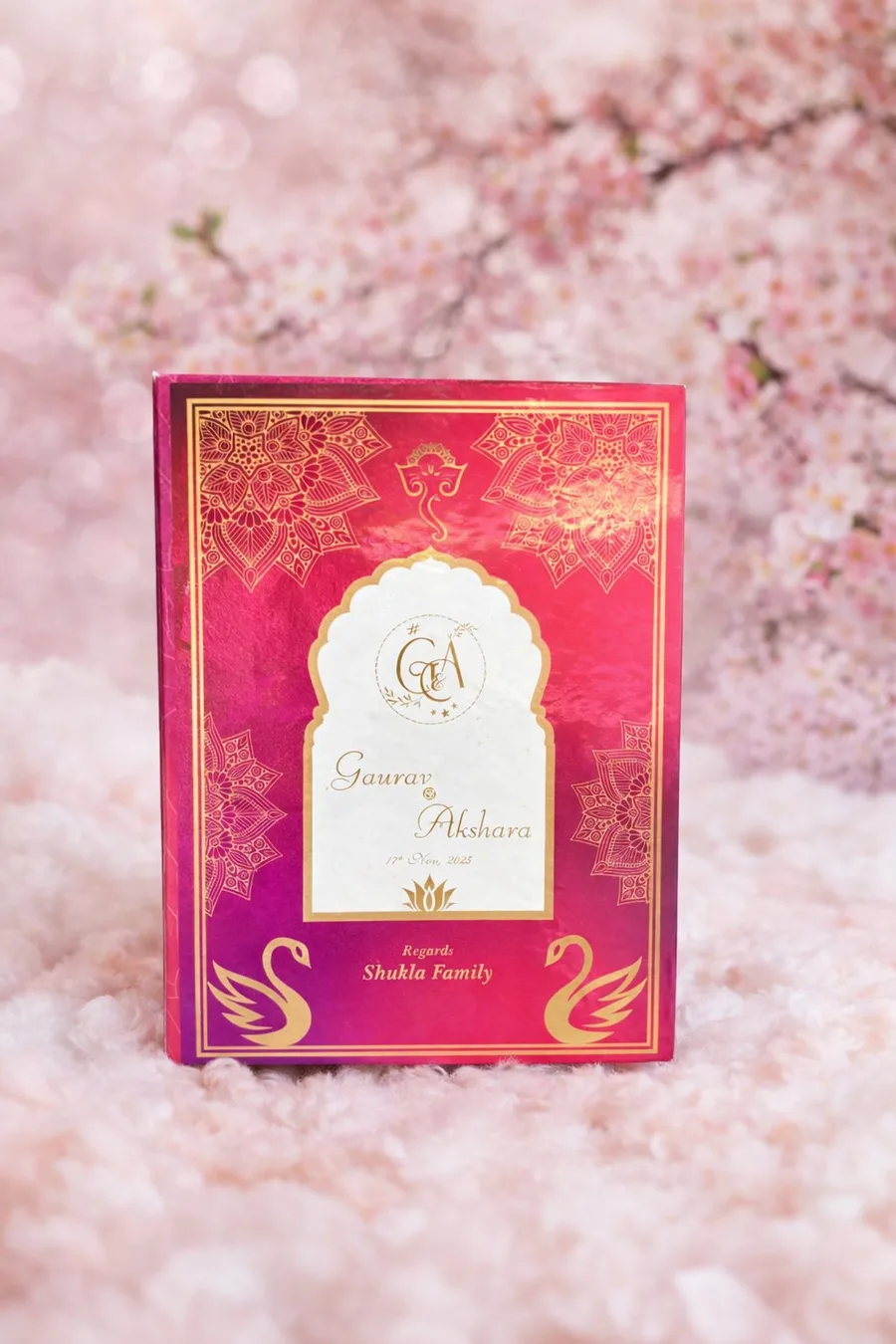 Navy foiled box open with gold compartments