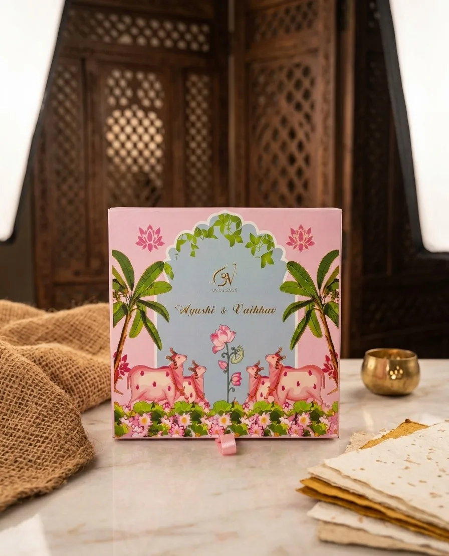 Navy foiled box with a gold compartment tray